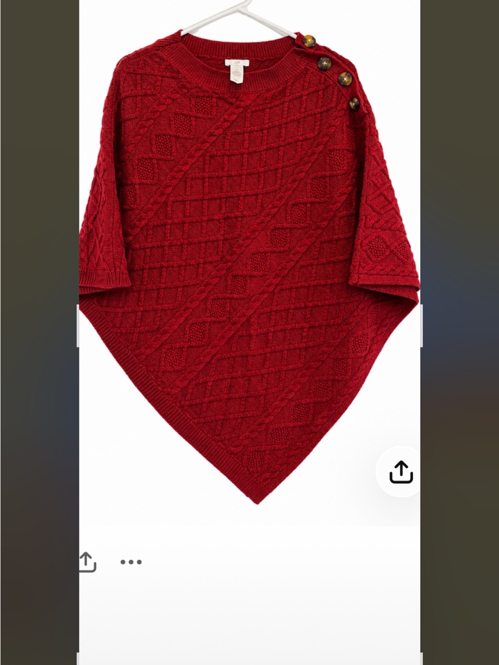 J. Jill Red Cable-Knit Button-Shoulder Poncho Sweater